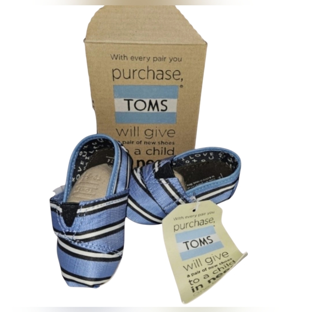 Toms Classics Canvas Slip On baby shoes Size 4 Blue Stripes New